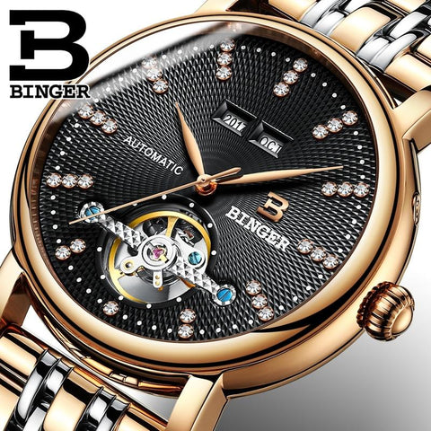 Image of Binger Swiss Diamond Studded Mechanical Watch Men B 1173