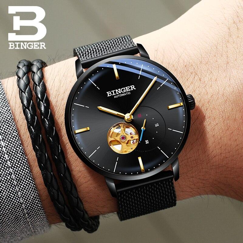 Store　Luxury　Business　India　Mechanical　Watch　B　–　5085M-1　Black　Binger　Men　Swiss　Binger